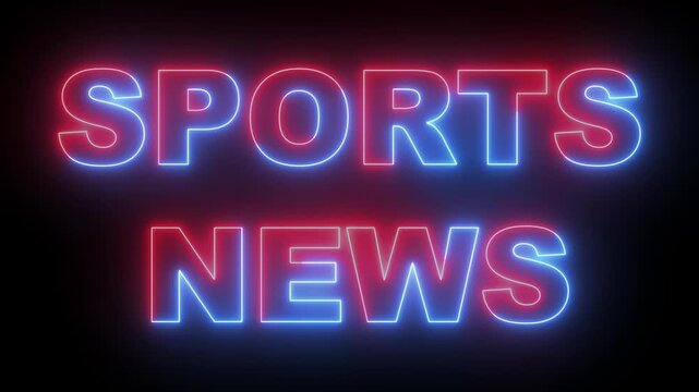 Neon Sports News Text animation  with Flicker Effect. News breaking studio stage for tv broadcast opener and headline intro, 