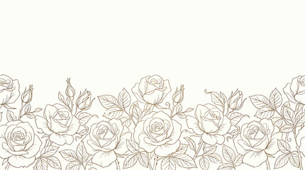Seamless border with beautiful roses, buds and leaves hand drawn vintage floral element for wedding invitations, greeting cards and stationery isolated on white background © SampaRani