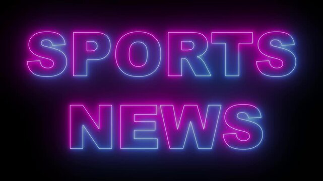 Neon Sports News Text animation  with Flicker Effect. News breaking studio stage for tv broadcast opener and headline intro, 