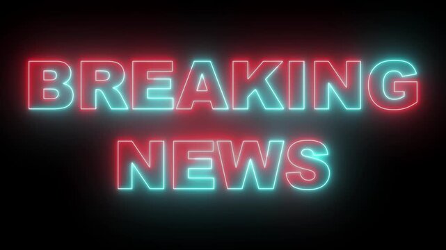 Neon line world breaking news icon. Breaking News Template intro for TV broadcast news show program,  BREAKING NEWS text icon animation  with Flicker Effect.