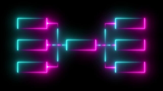 Glowing neon Templates of vector tournament for 13 teams. Blank bracket template animation . Championship bracket schedule for soccer, basketball, baseball or tennis, 32-team tournament bracket icon