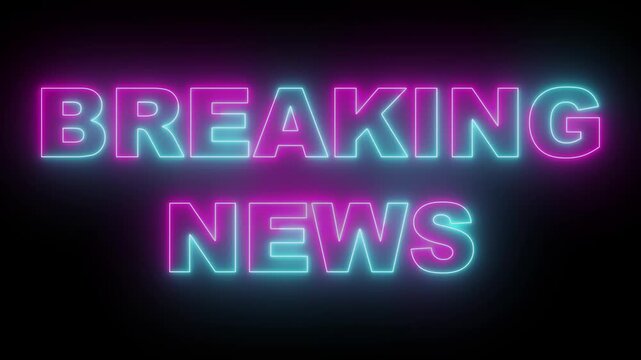 Neon line world breaking news icon. Breaking News Template intro for TV broadcast news show program,  BREAKING NEWS text icon animation  with Flicker Effect.