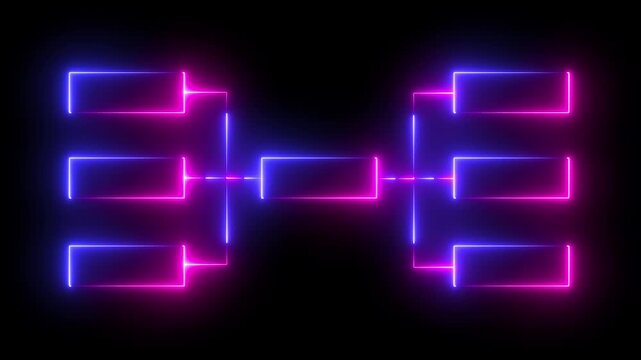 Glowing neon Templates of vector tournament for 13 teams. Blank bracket template animation . Championship bracket schedule for soccer, basketball, baseball or tennis, 32-team tournament bracket icon