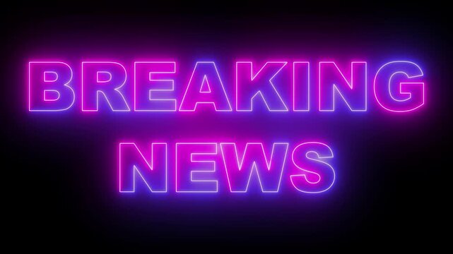 Neon line world breaking news icon. Breaking News Template intro for TV broadcast news show program,  BREAKING NEWS text icon animation  with Flicker Effect.