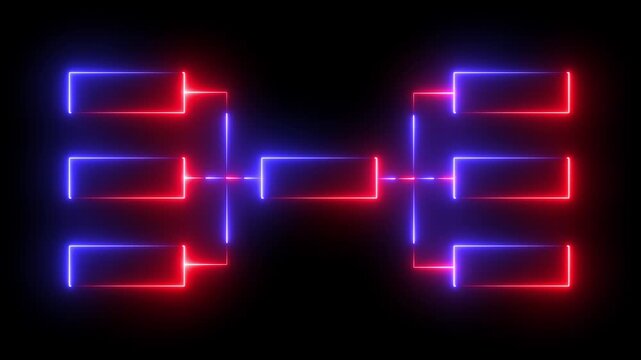 Glowing neon Templates of vector tournament for 13 teams. Blank bracket template animation . Championship bracket schedule for soccer, basketball, baseball or tennis, 32-team tournament bracket icon