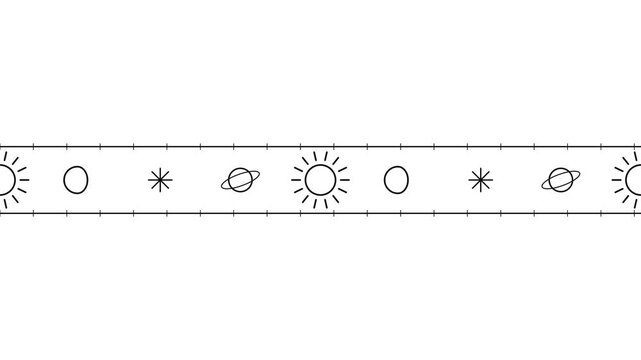 Minimalist space pattern seamless loop, abstract celestial symbols motion background