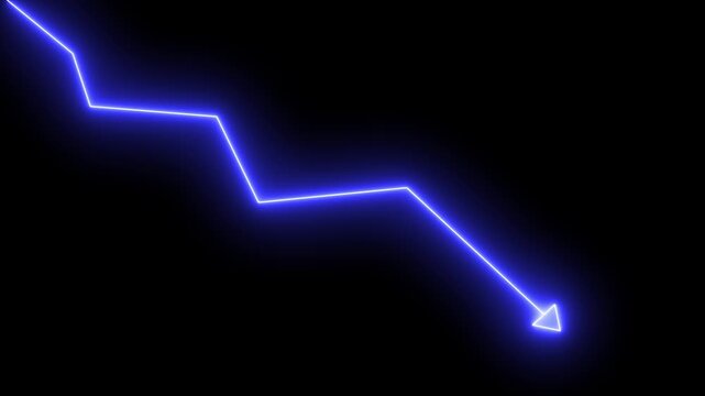 Neon sign Financial business Loss down graph chart icon animated. Graph shows downward arrow, symbolizing decline, loss, market drop, risk, or negative growth.