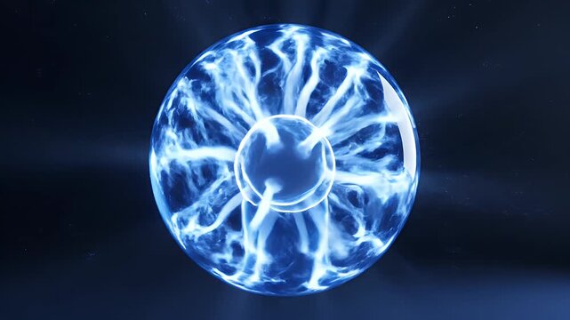 Abstract blue energy sphere with glowing tendrils against a dark background.