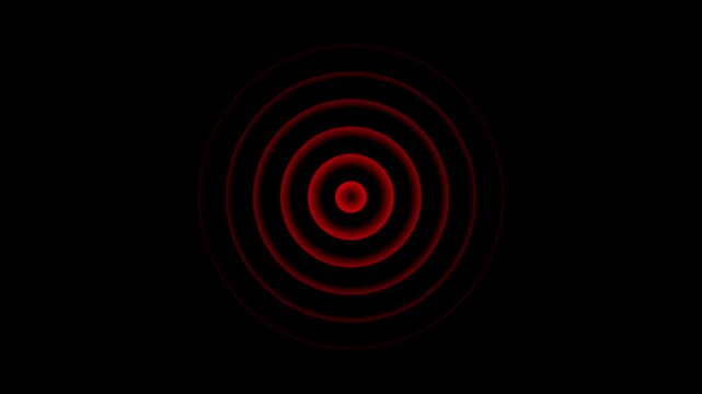 Abstract red concentric circle pulses expanding from center on black background circles waves pulse motion pattern circles waves pulse motion pattern