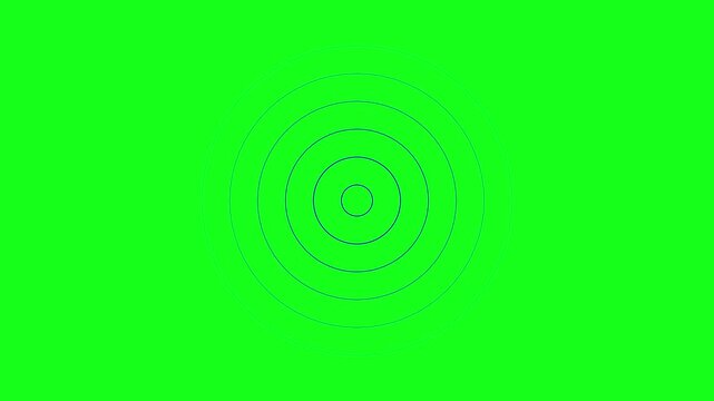 Simple blue line concentric circles expanding against a bright green screen chroma key background lines abstract motion geometric pattern lines abstract motion geometric pattern