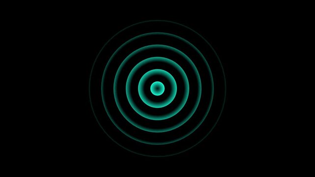 Abstract cyan concentric circle pulses expanding from center on black background circles waves pulse motion pattern circles waves pulse motion pattern
