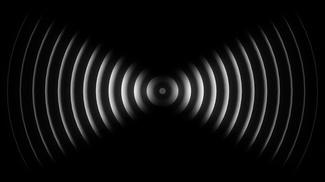 Dual-sided monochrome circular wave pulses propagating from center on black background waves white circles propagation abstract waves white circles propagation abstract