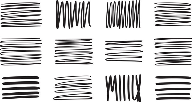Collection of hand drawn scribble rectangles and textured square shapes made with black ink