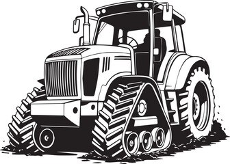 Black and white tractor with tracks isolated on transparent background, Vector, illustration © Rijvi