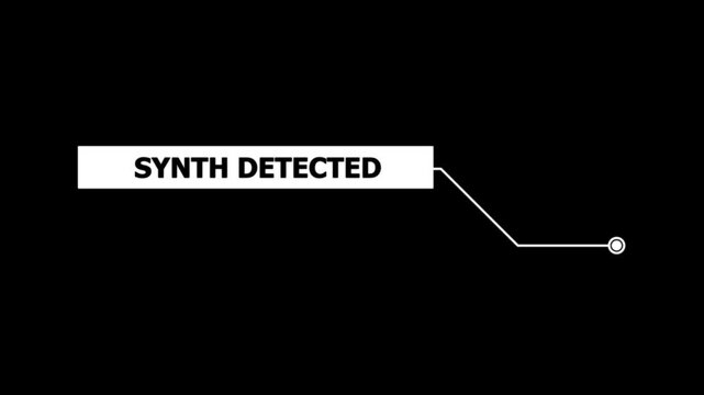 Animation of Callout, HUD UI elements on black color background. Animation of HUD elements with text "Synth Detected". Callout futuristic hud animation digital white tone six pack on the screen .