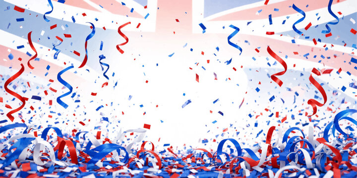 Colorful confetti background with party celebration decoration, falling paper confetti on white festive design