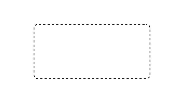 Dotted line rectangle frame animation on white background. of a dotted line path from left to right point. animation