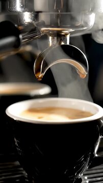 Beautiful Presentation Of Modern Coffee Machine Brewing Espresso With Steam Rising Dramatically Sleek Appliance