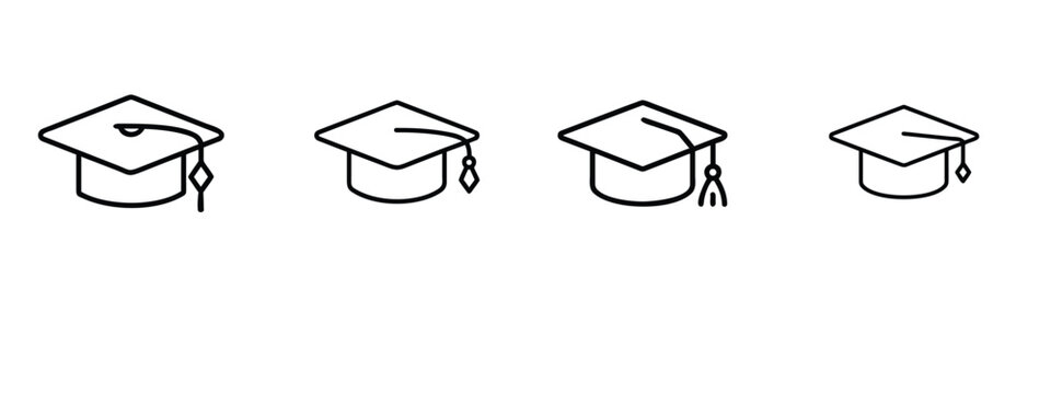 Academic mortarboard student hat college ceremony web line icons set scholar certificate achievement master bachelor graduate learn  vector illustration with editable stroke