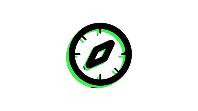 Minimalist navigation compass icon animation with solid fill to outline transition on white background.