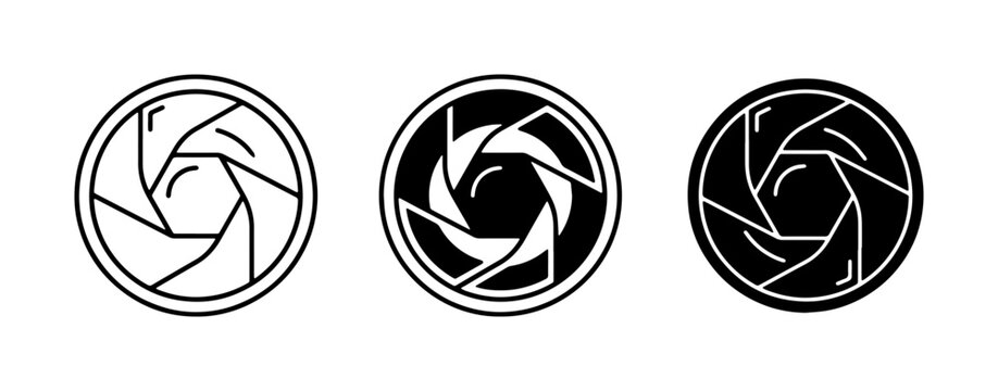 Camera Aperture Icons, Photography Symbols, Lens Diaphragm Graphics, Set of Three