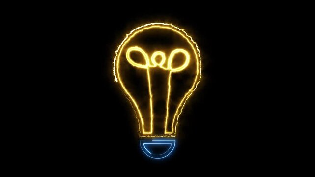 Light bulb animation draws yellow inspiration outline shapes. Creative light bulb animation sparks electric innovation ideas. Minimal light bulb animation loops clean energy loops.