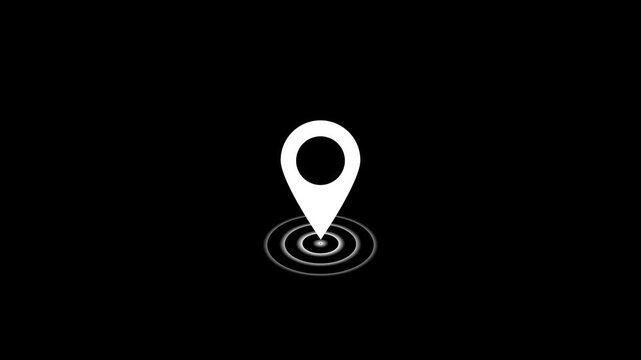 White location pin with a circular ripple effect on a Animated map route path with location pins, travel destination connection line, gps navigation concept 