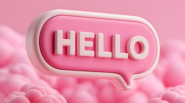 Bubble with hello text in bright pink