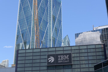 Naklejka premium Toronto Raptors logo and sign of IBM Court at Scotiabank Arena, a named concourse/club area inside the arena created through a corporate partnership with IBM