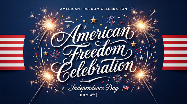 Vibrant Freedom Celebration with Sparklers, Stars, and Patriotic Accents on Dark Background