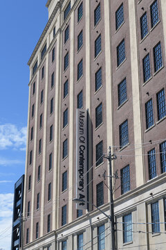 exterior historic building facade and sign of MOCA (Museum of Contemporary Art), 158 Sterling Rd, Toronto (Tower Automotive Building in the Junction Triangle)