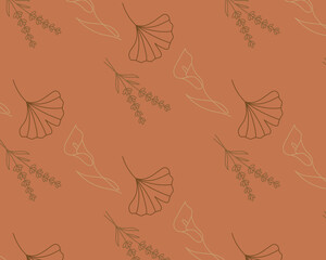 Obraz premium Botanical line art pattern with ginkgo leaves and calla lilies