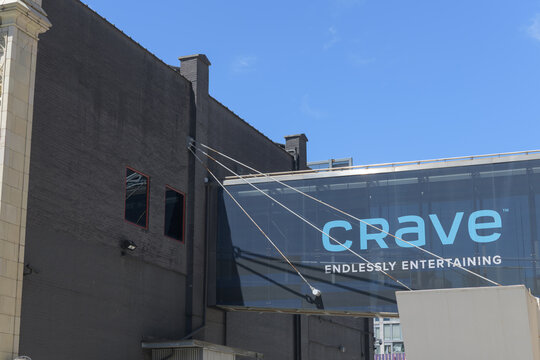 Crave Endlessly Entertaining banner at Bell Media Headquarters, 299 Queen St W, (Richmond St W side), Toronto