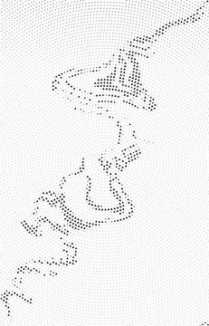 Abstract halftone pattern with a swirling vortex of small black triangles
