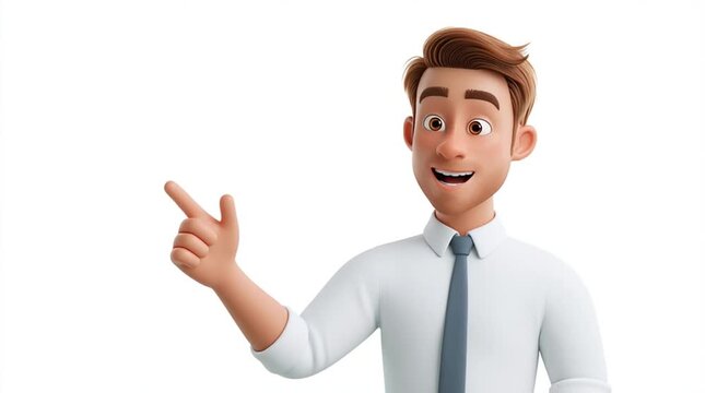 Professional instructor explaining step-by-step instructions while speaking and pointing toward empty space for overlay text. Clean white background, natural mouth movement and modern educational