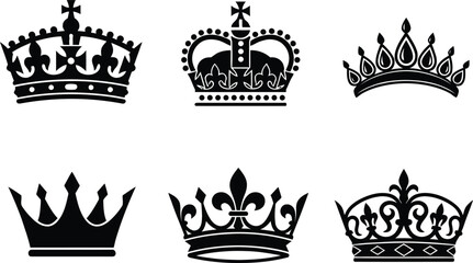 Obraz premium Six black silhouette crowns royal headwear collection for design projects