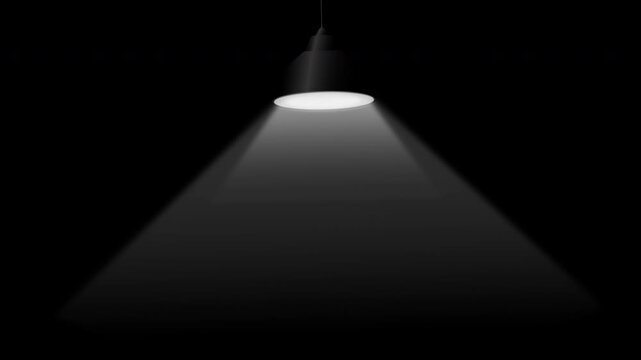 Hanging lamp swinging seamless loop animation with flickering light with alpha matte. 4K animated hanging lamp for cinematic spotlight, interrogation scene, lighting overlay, and motion graphics.