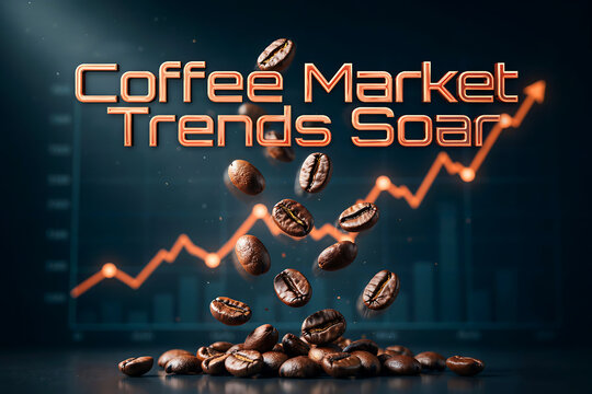Coffee Beans And Rising Market Graph, A Dramatic 3d Render With Orange And Blue Tones arabica caffeine commodity
