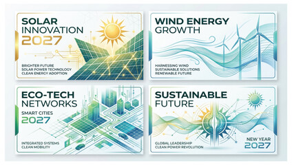 Sustainable future 2027 eco energy infographic set with sustainability renewable technology innovation environment infrastructure efficiency generation abstract development industry © Shaon