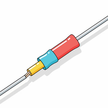 Electrical wire with crimp connector. Cable splicing and repair concept. Flat design vector illustration