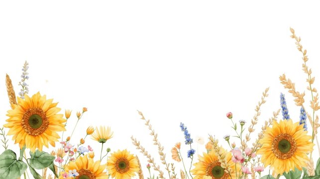 Hand painted watercolor sunflowers