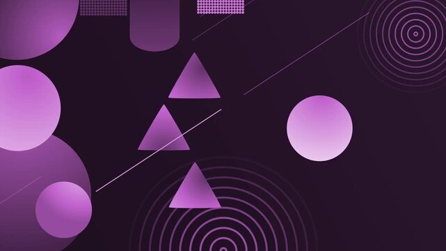 Abstract geometric background with glowing triangles circles lines and spiral rings gradient backdrop animation