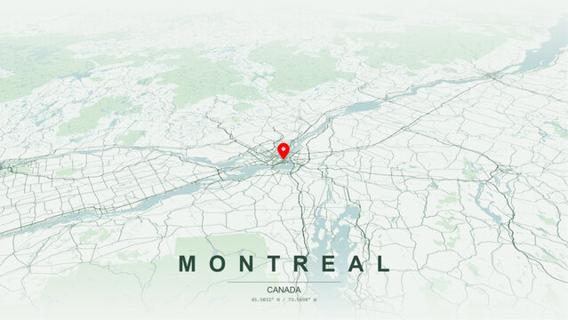 Modern minimalist vector map of Montreal, Quebec, Canada. High-quality scalable illustration of Montreal island city grid, Saint-Laurent River waterfront for posters design.