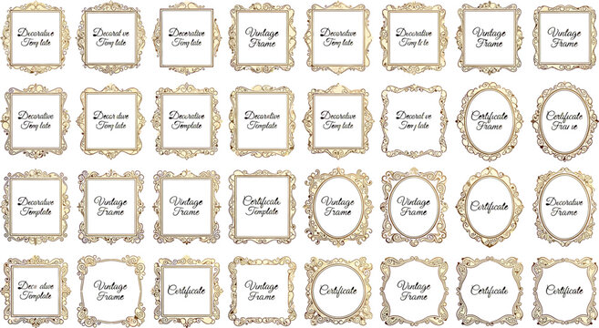 Set of vintage decorative frames and borders for certificates and diplomas isolated on white background