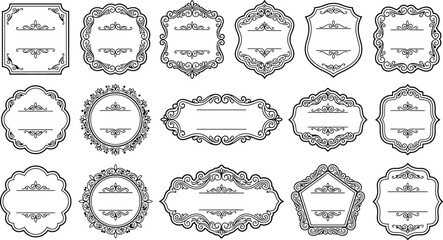 Set of vintage ornamental frames and labels with decorative elements, calligraphic swirls and flourishes for wedding invitations and greeting cards © SampaRani