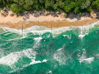 Aerial view of stormy waves on Baltic sea in summer. © shaiith