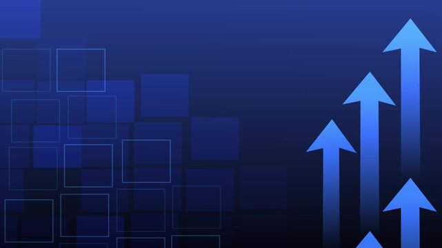 Abstract background with rising arrows and square patterns, symbolizing growth progress success and business increase animation