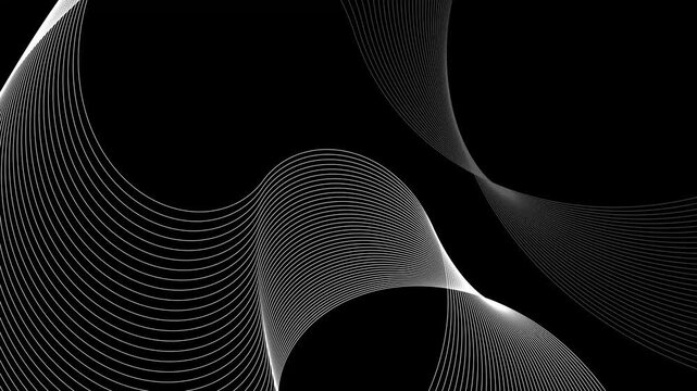 Minimal white wave lines background animation, Abstract background with flowing white curved lines creating a minimalist wave pattern