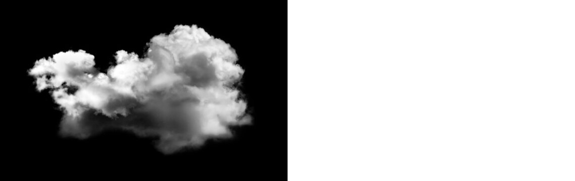 A fluffy white cloud isolated on a black background isolated on transparent background