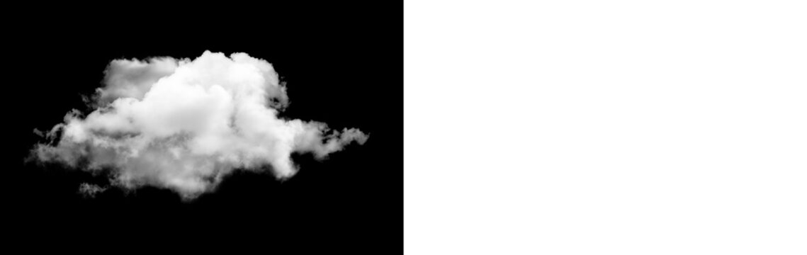 Single white cloud isolated on black background isolated on transparent background